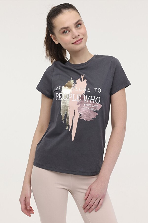WL LELIA 11MS250 4FX Antrasit Kadın Kısa Kol T-Shirt