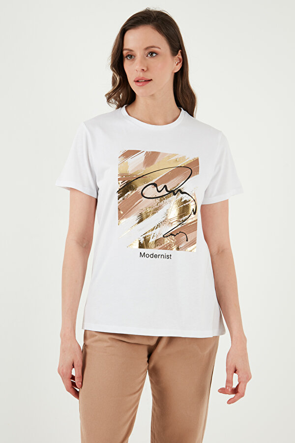 Bayan T Shirt 24Y0698K1 BEYAZ
