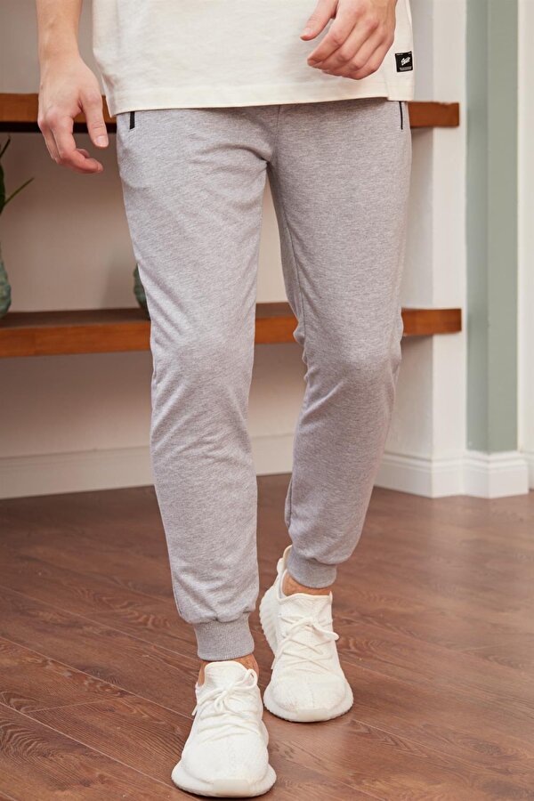 Erkek Basic Fit Kalıp Eşofman Altı Gri Melanj