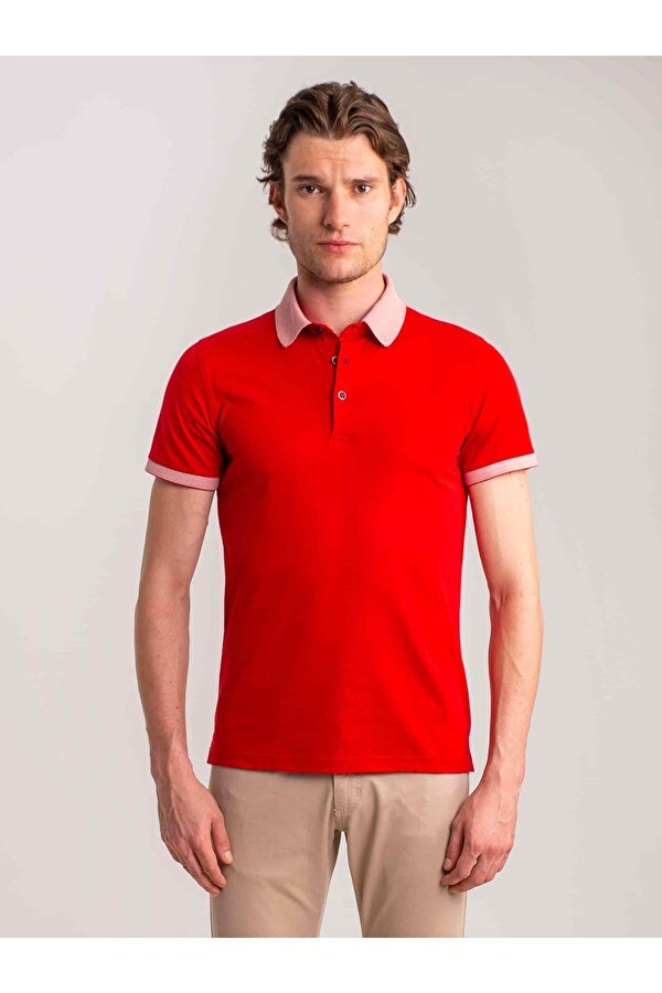 Kırmızı Erkek Slim Fit Düz Casual Polo Yaka Tshirt - 55006