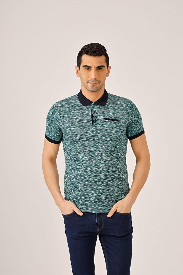 Yeşil Erkek Regular Fit Desenli Polo Yaka Tshirt - 69991