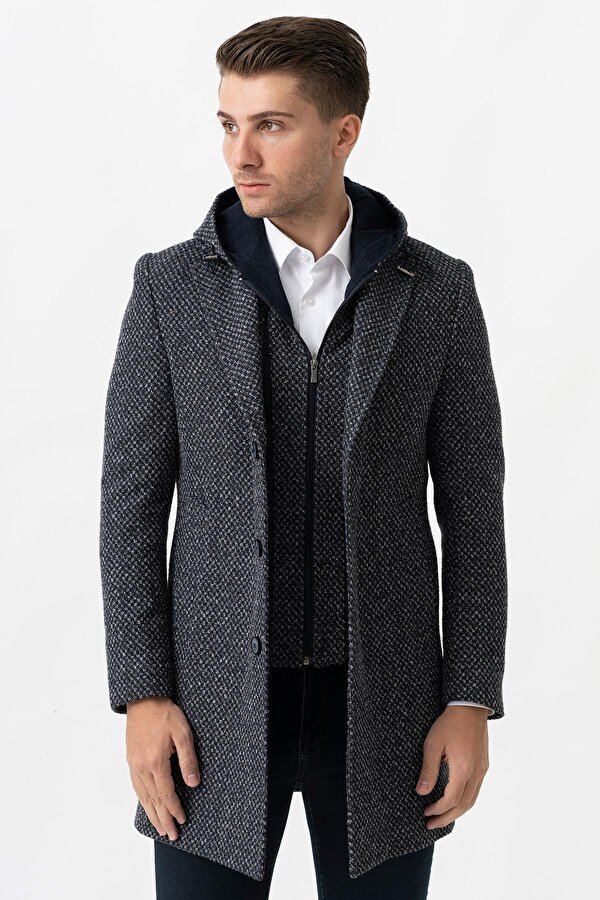 Ancona 4024  Slim Fit Kapüşonlu Ceket Yaka Pamuklu Kaban Laci