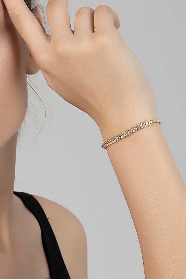 Lüx Taşlı Vintage Kadın Kol Saati Zirkon Taşlı Baget Bileklik Kombin Altın Renk