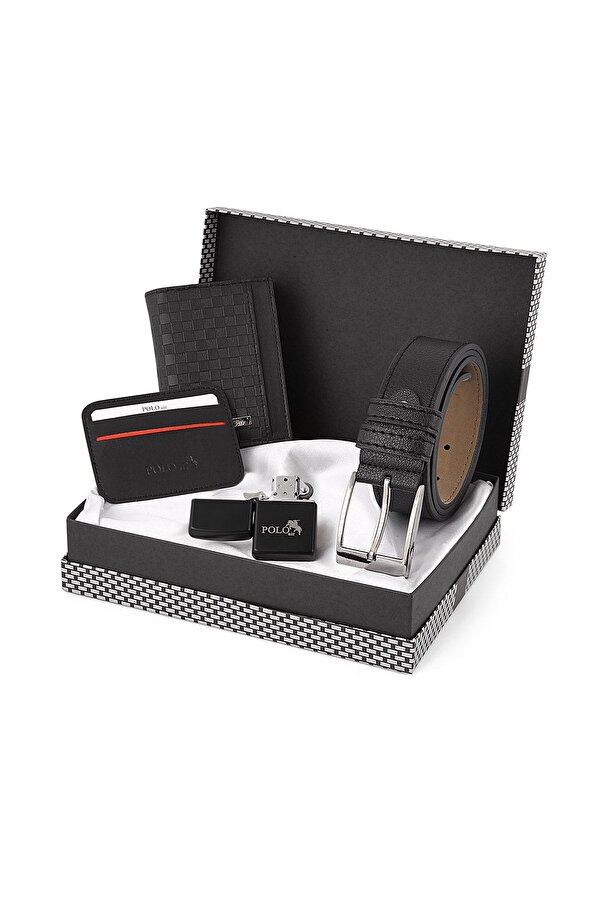 Erkek Kol Saati Kemer Cüzdan Kartlık Çakmak Hediyelik Kutusunda Lacivert Set