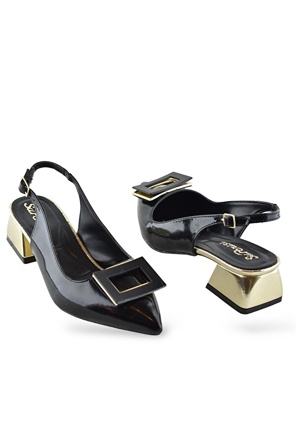 1087 Arkası Açık Kadın Topuklu Ayakkabı 5 cm Abiye Düğün Nişan Kına Gecesi