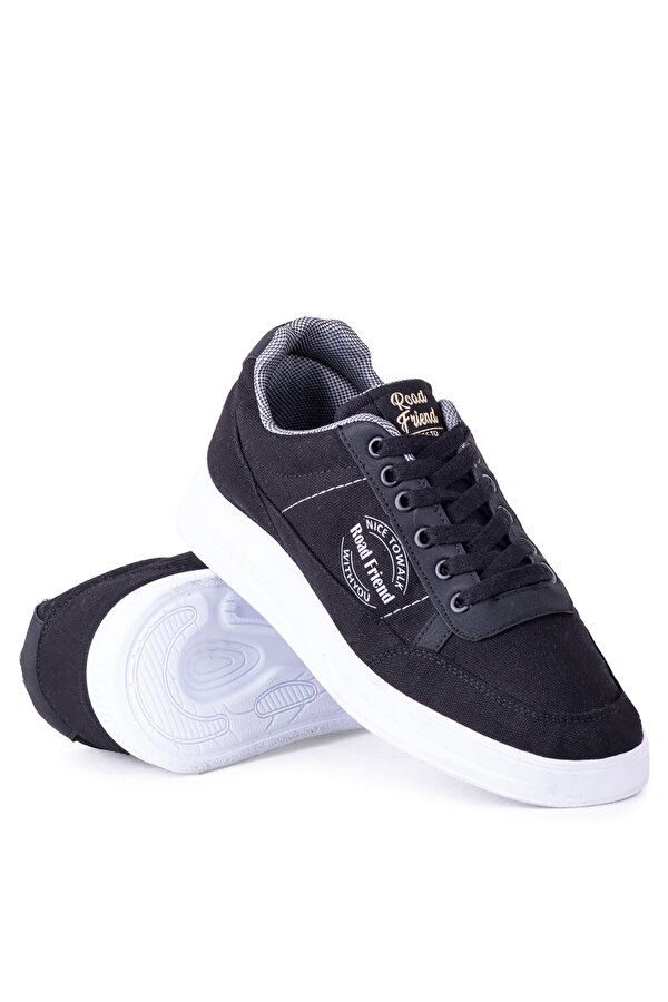 Erkek Keten Sneaker Yazlık Mevsimlik Ayakkabı Siyah Siyah