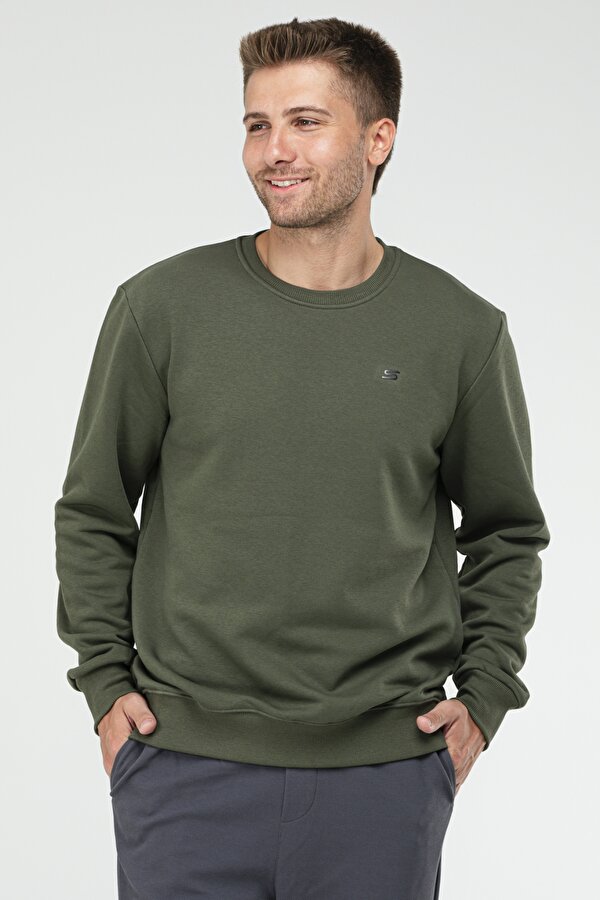 Haki Regular Pamuklu Bisiklet Yaka Basic Erkek Sweatshirt XC2366