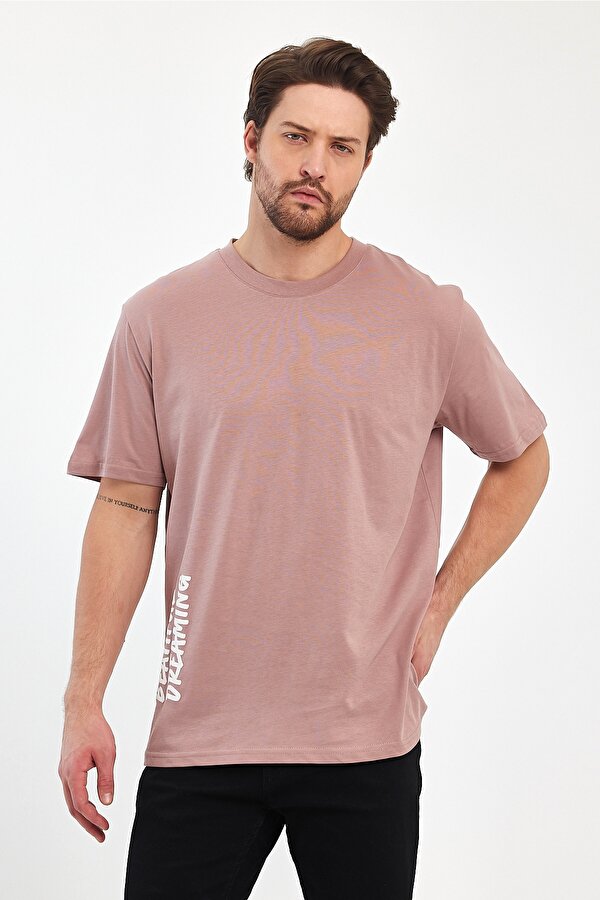 Erkek Arkası  Baskılı Bisiklet Yaka T-shirt 2750