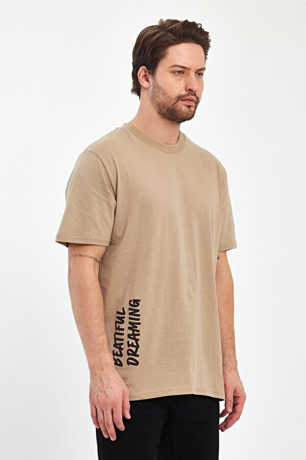 Erkek Arkası  Baskılı Bisiklet Yaka T-shirt 2750