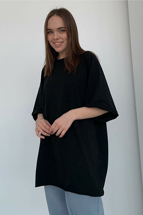 Siyah Oversize Basic Kadın Tişört