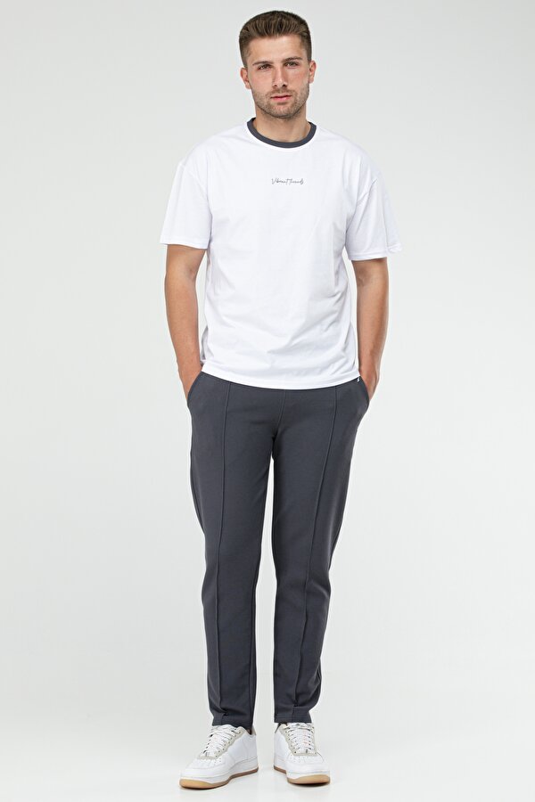 Beyaz - Füme Oversize Bisiklet Yaka Basic Erkek Takım XB0093