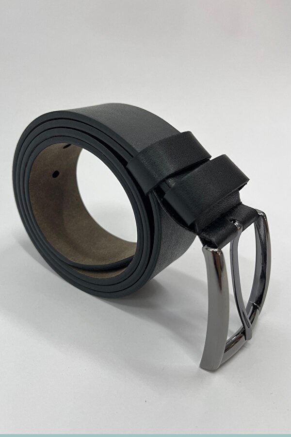 Siyah Suni Deri Düz Erkek Kemer 7220