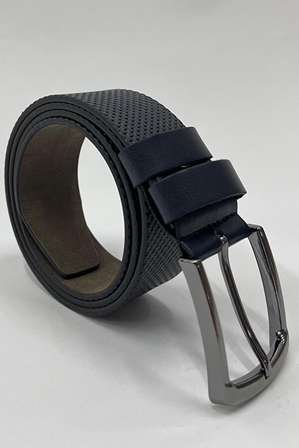 Lacivert Suni Deri Desenli Erkek Kemer 7223