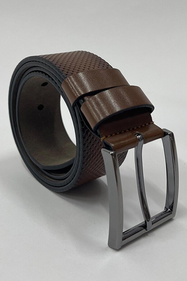 Kahverengi Suni Deri Desenli Erkek Kemer 7223