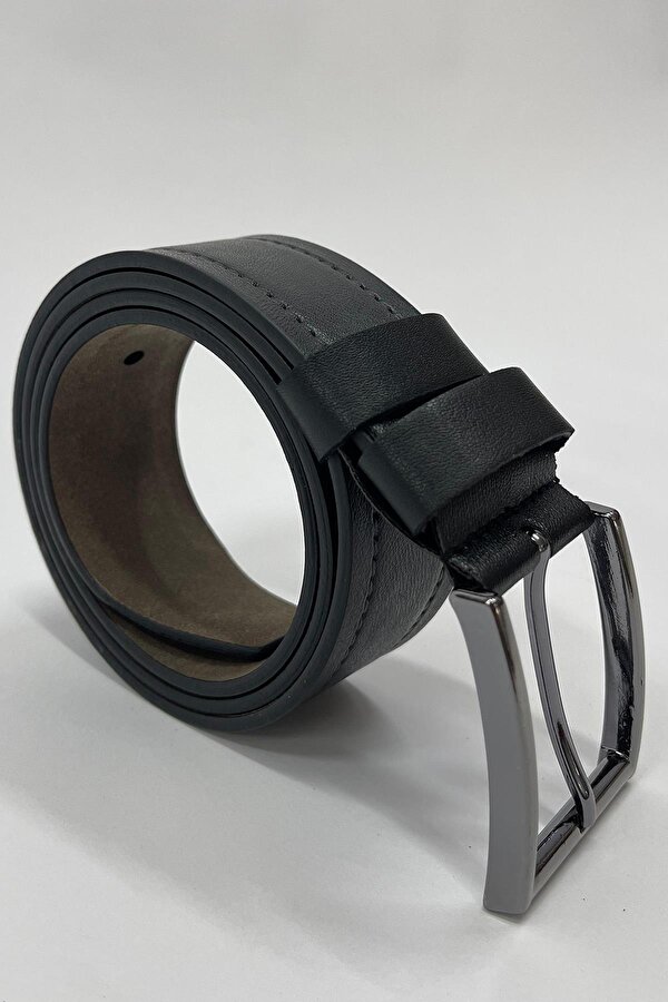 Siyah Suni Deri Tek Dikişli Düz Erkek Kemer 7222