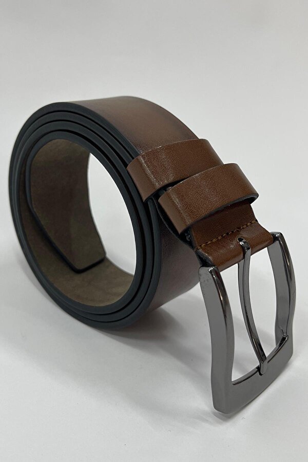 Kahverengi Suni Deri Düz Erkek Kemer 7220