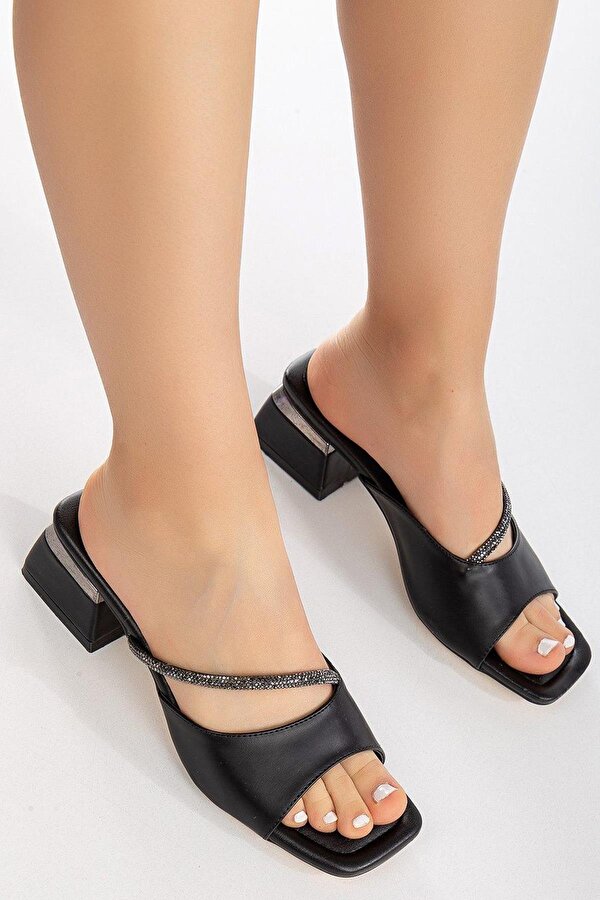 5151 Taşlı 5 cm Kadın Topuklu Terlik Ayakkabı Düğün Nişan Abiye