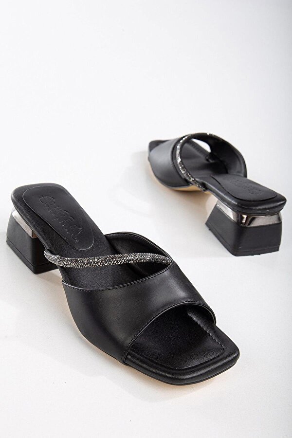 5151 Taşlı 5 cm Kadın Topuklu Terlik Ayakkabı Düğün Nişan Abiye