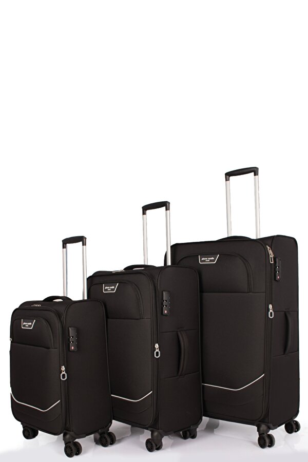 7050 3 LÜ SET Ultra Light Hafif Lüx Kumaş Tekerlekli Valiz SİYAH