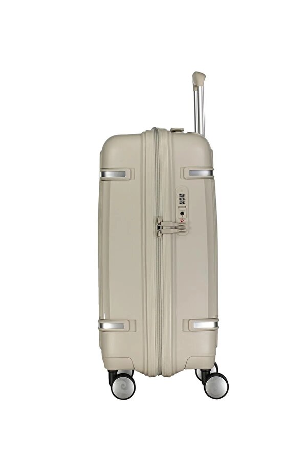 7070 Büyük Boy Polipropilen Kırılmaz Tekerlekli Valiz Şifreli GRİ