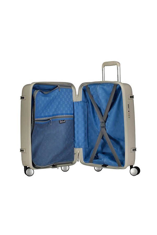 7070 Büyük Boy Polipropilen Kırılmaz Tekerlekli Valiz Şifreli GRİ