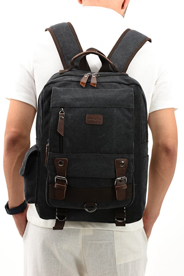 eba-6235 kanvas sırt çantası laptop bölmeli kamp seyahat okul çantası SİYAH