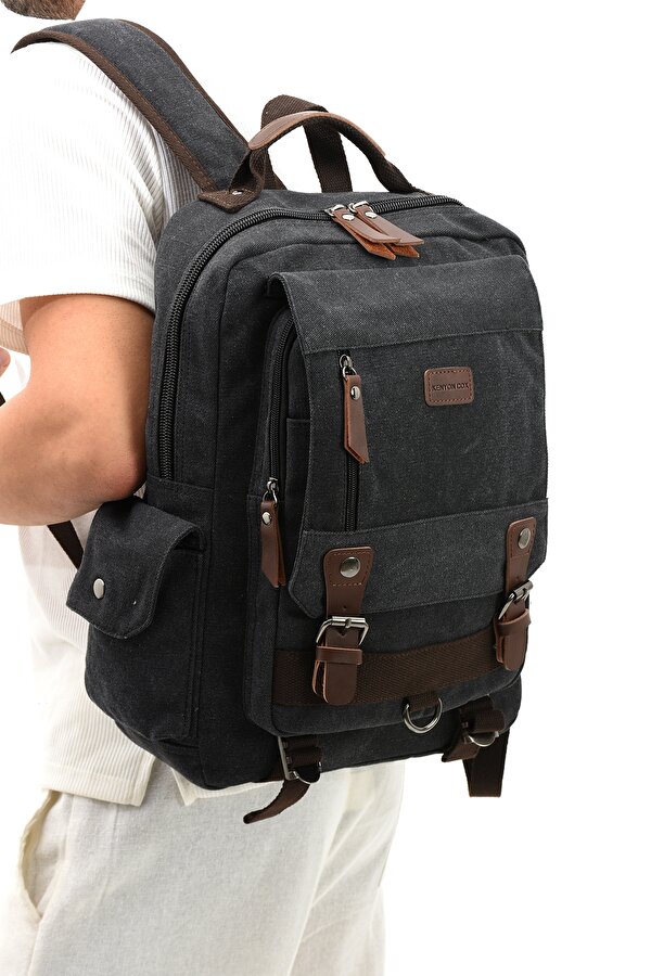 eba-6235 kanvas sırt çantası laptop bölmeli kamp seyahat okul çantası SİYAH