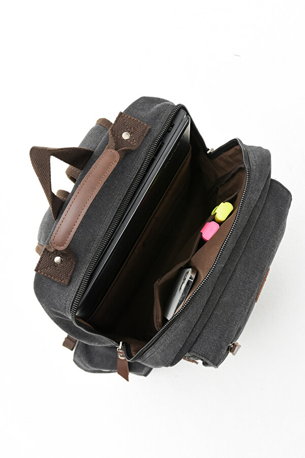 eba-6235 kanvas sırt çantası laptop bölmeli kamp seyahat okul çantası SİYAH