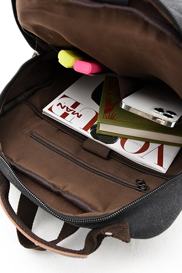 eba-6235 kanvas sırt çantası laptop bölmeli kamp seyahat okul çantası SİYAH