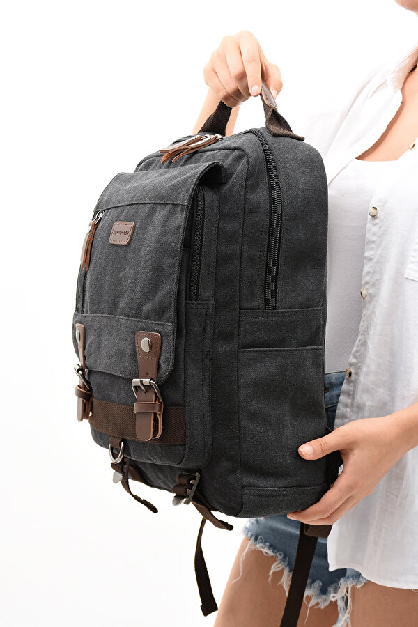 eba-6235 kanvas sırt çantası laptop bölmeli kamp seyahat okul çantası SİYAH