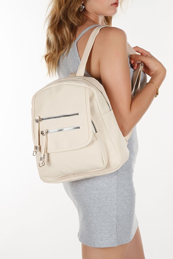 Kadın Kapaklı Fermuar Detaylı Günlük Sırt Çantası