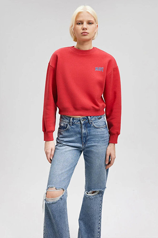 LOGO KISA SWEATSHIRT Kırmızı Kadın Sweatshirt