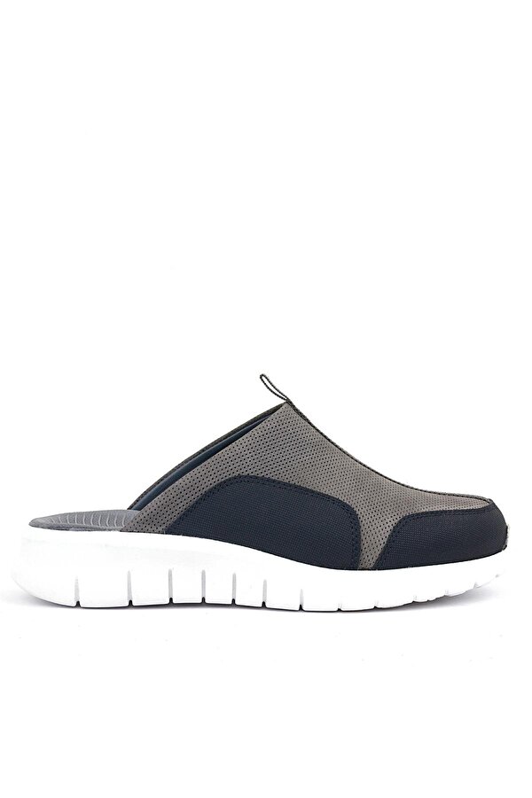 Hakiki Deri Gri Siyah Comfort Spor Terlik