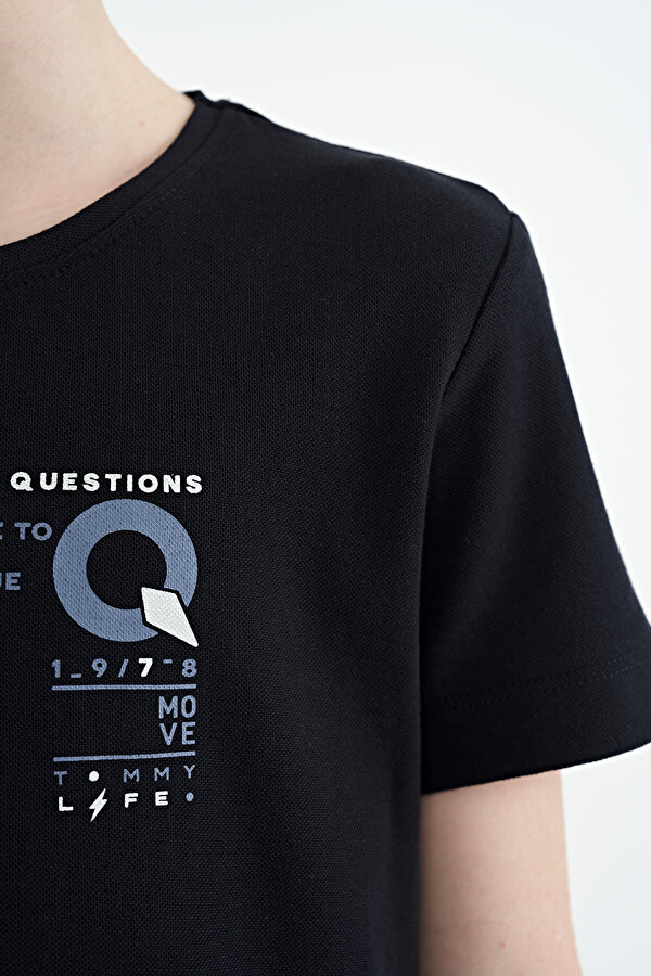 Lacivert Baskı Detaylı O Yaka Standart Kalıp Erkek Çocuk T-Shirt - 11145