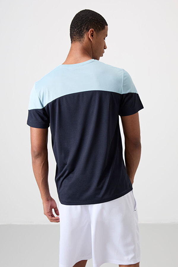 Lacivert Polyester Nefes Alan Dokulu İnce Esnek Standart Fit Erkek Performans T-Shirt - 88386