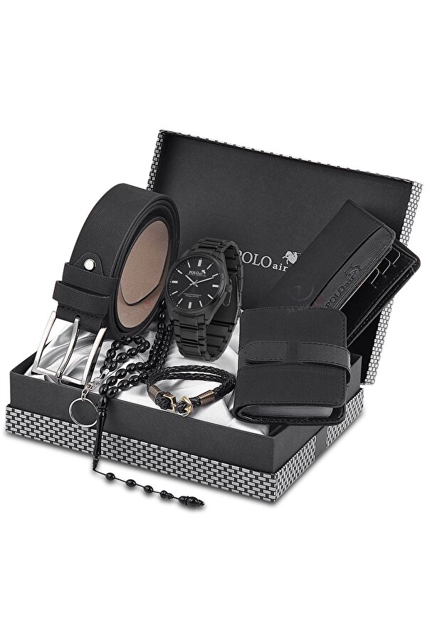 Erkek Kol Saati Kemer Cüzdan Kartlık Anahtarlık Tesbih Bileklik Hediyelik Kutusunda Pl-0689