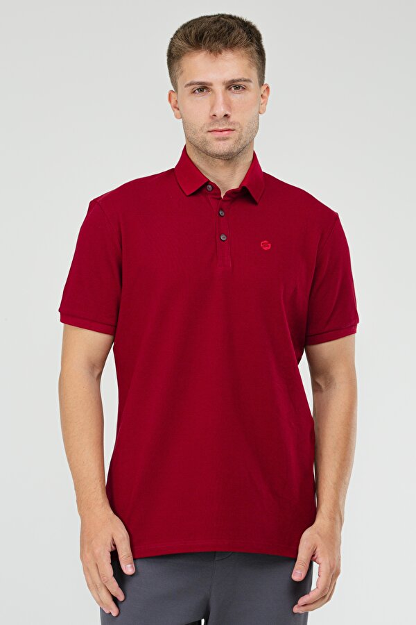 Bordo Regular 100% Pamuk Kısa Kol Basic  Polo Yaka Erkek Tişört XF1735