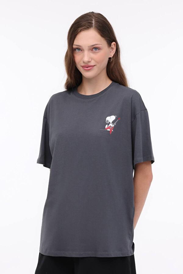 WL PATTY 11GLF995 4FX Koyu Gri Kadın Kısa Kol T-Shirt