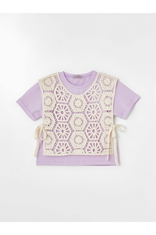 Kız Çocuk Motif Yelekli Dantelli Bluz