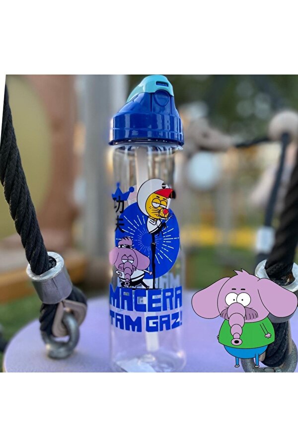 Hayranları Desenli-pipetli Tritan Matara 630 Cc Mavi