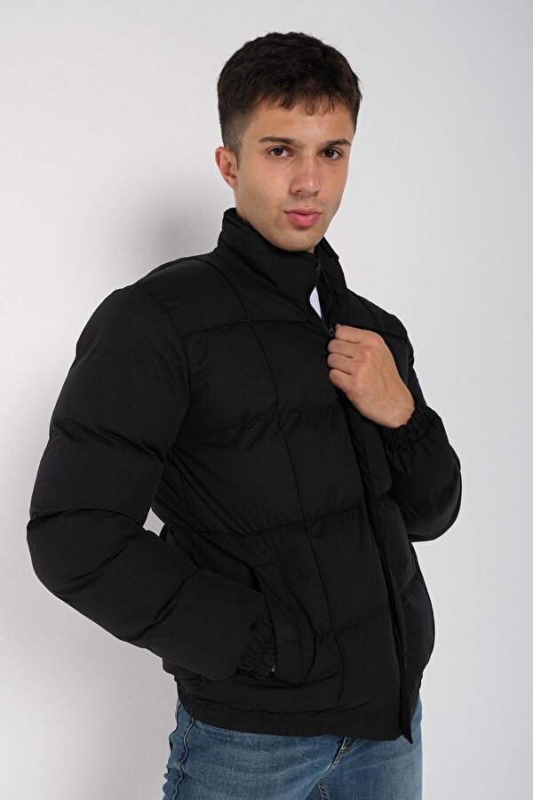 Erkek Regular Fit Su Itici Ve Rüzgar Geçirmez Trend Şişme Mont Waterproof Çimalı Siyah