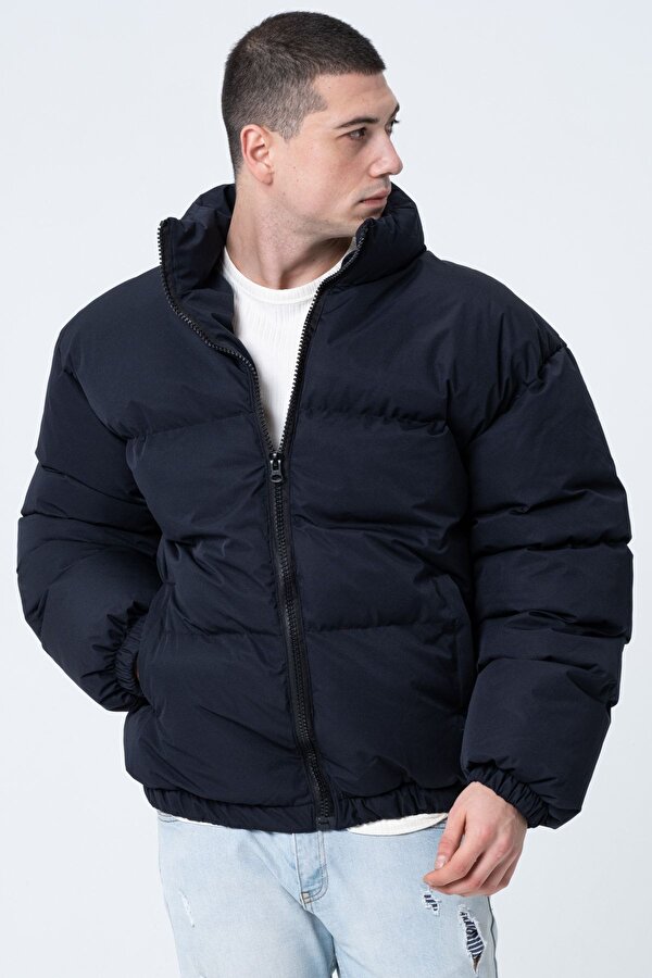 Unisex Yağmur Rüzgar Geçirmez Bomber Oversize Şişme Mont Ceket Kaban Waterproof Lacivert