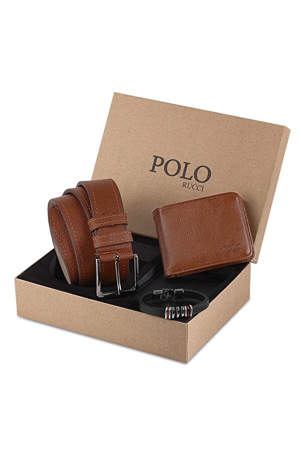 Kutulu Erkek Taba Renk Bileklik Kemer Cüzdan Hediye Seti