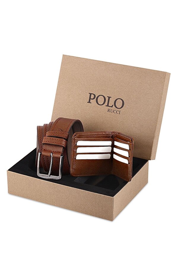 Kutulu Erkek Taba Renk Bileklik Kemer Cüzdan Hediye Seti