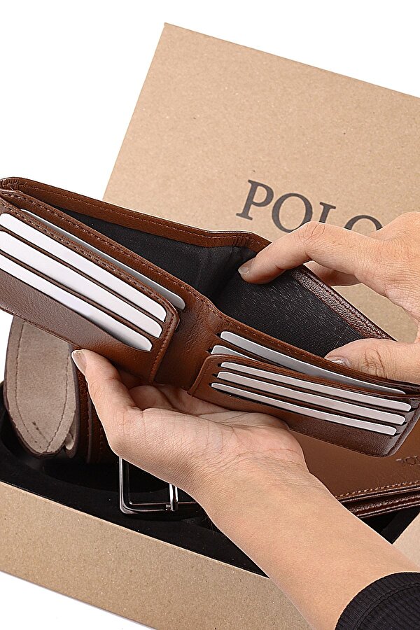 Kutulu Erkek Taba Renk Bileklik Kemer Cüzdan Hediye Seti