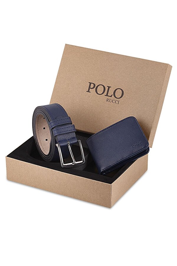 Kutulu Erkek Lacivert Kemer Cüzdan Seti