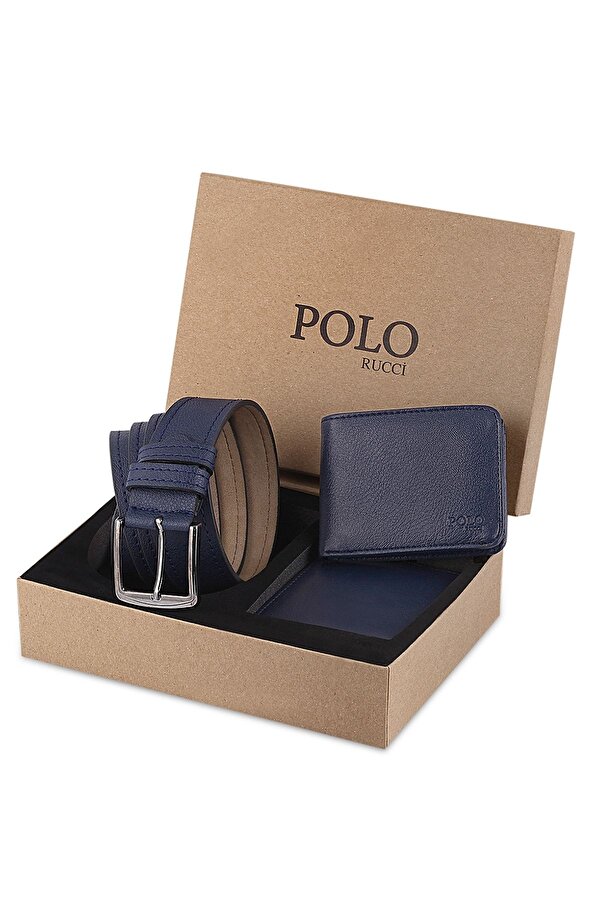 Kutulu Erkek Lacivert Kemer Cüzdan Seti
