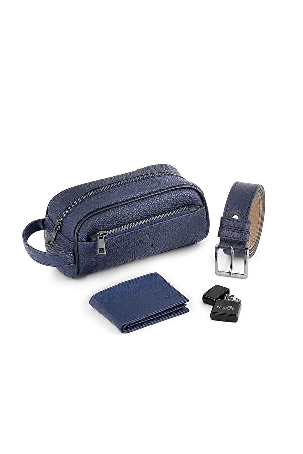 Erkek El Çantası Cüzdan Kemer Çakmak Set Lacivert Kombin CN-31-L