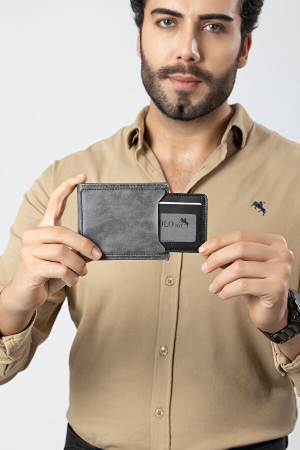 Kutulu Erkek Parfüm Kemer Cüzdan Kartlık Seti Gri