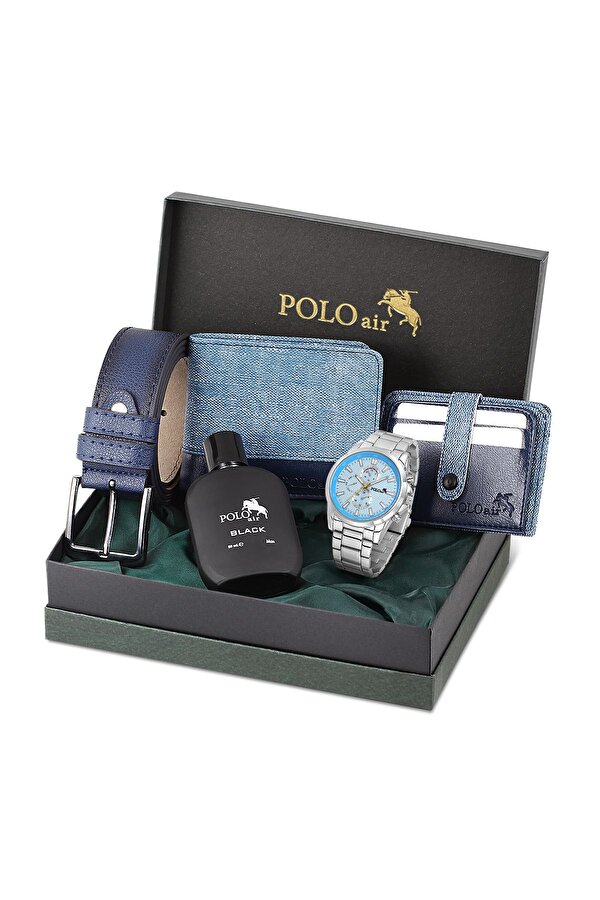 Erkek Kol Saati Parfüm Cüzdan Kemer Kartlık Kombin Set PL-0831E2